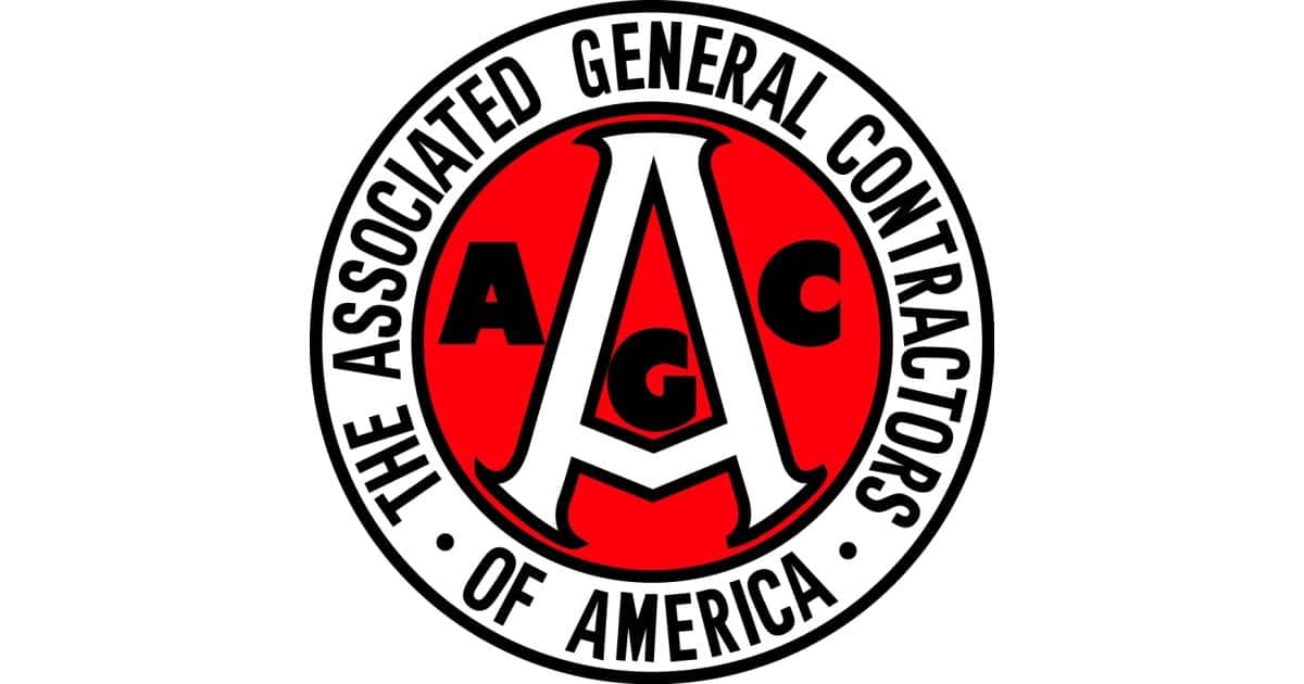 Logo for The Associated General Contractors of America with a large white A, smaller black G and C in a red circle, bordered by the name.